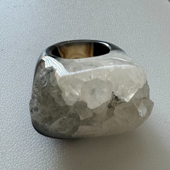 Natural Quartz Ring, White & Brown | Size 6.5 | NWT - Picture 3 of 7